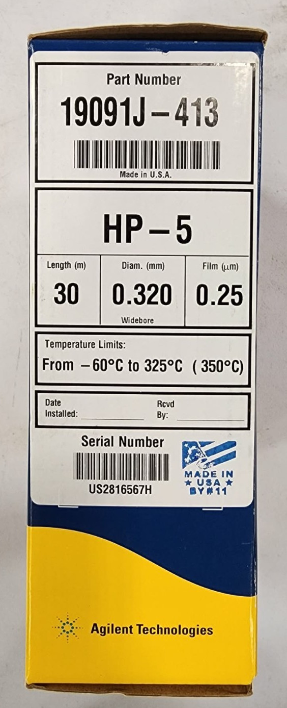 New Agilent HP-5 19091J-413 GC Chromatography Column 30m × 0.32mm × 0.25µm