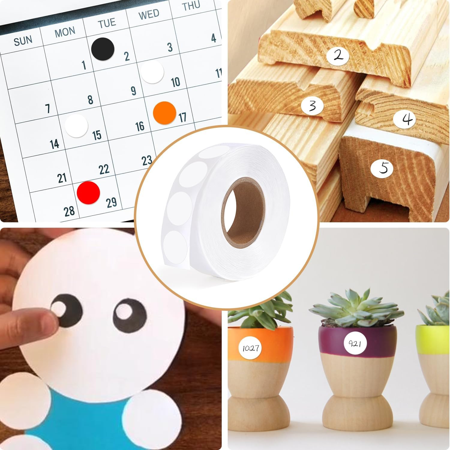 1000 PCS Dot Stickers 1/2 Inch Circle Small Round Coding Labels Blank White Col