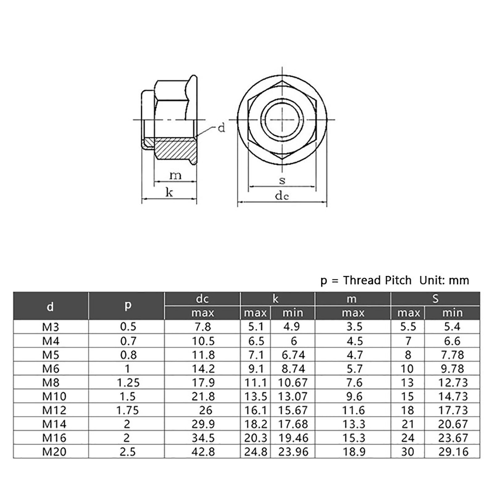 Flanged Nyloc Nuts Flange Nylon Insert Locking Nut Zinc Black M3 M4 M5 M6 M8