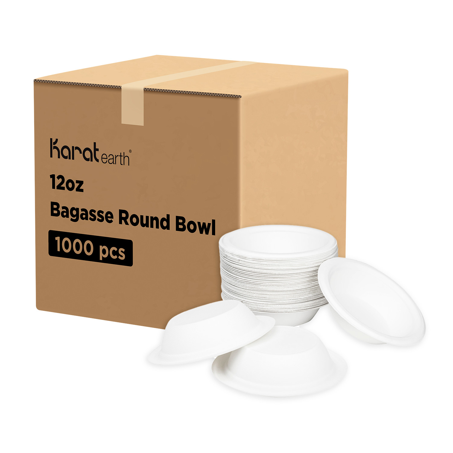 Karat Earth 12oz Eco-Friendly Bagasse Round Bowl, White, PFAS Free – 1,000 pcs
