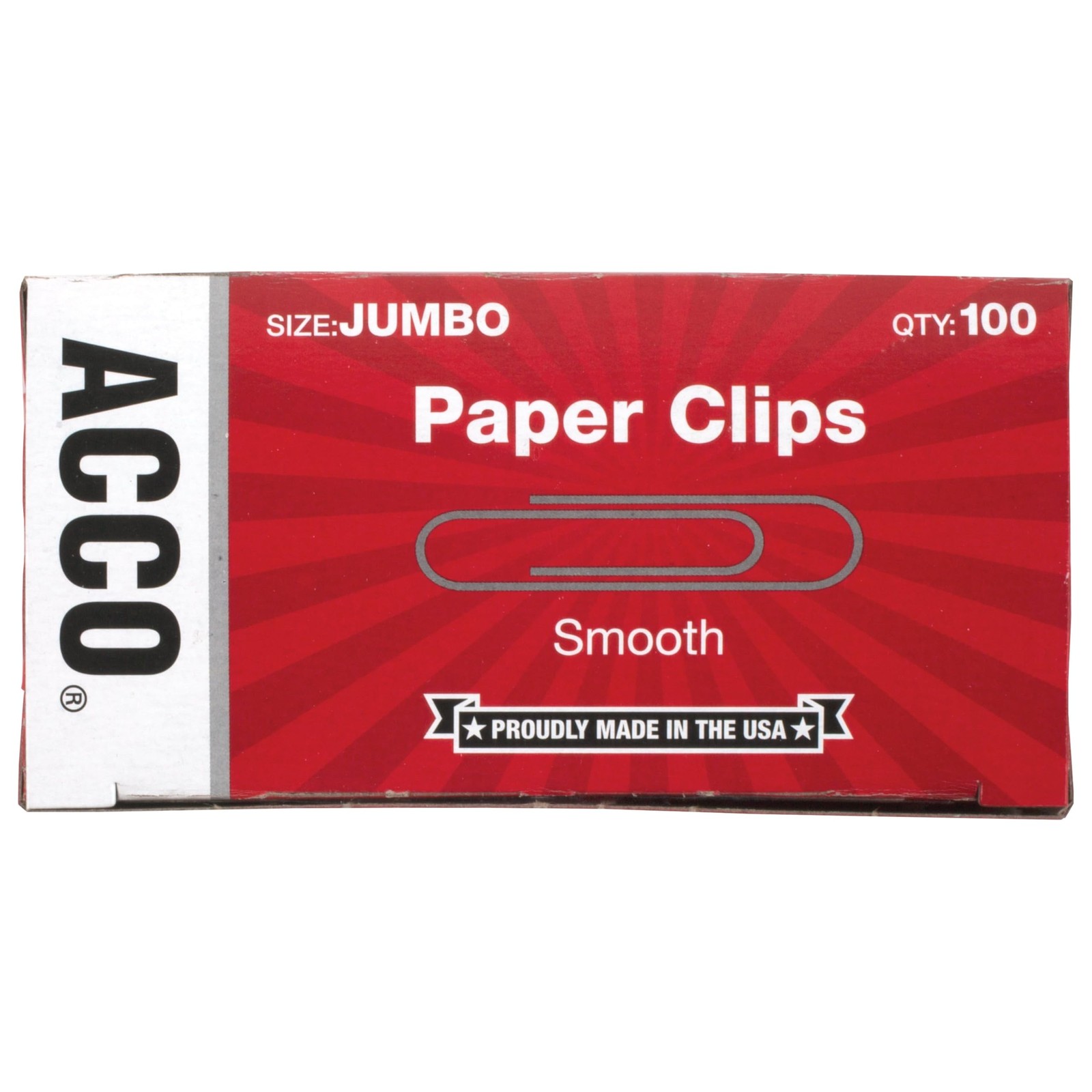 ACCO Paper Clips, Jumbo, Smooth, 100 Clips/Box, 100 Count (Pack of 1), Silver