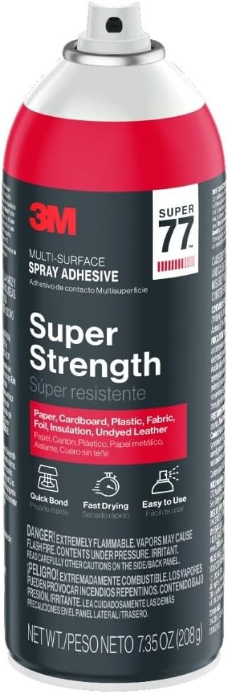 3M Super 77 Multi-Surface Spray Adhesive, 7.35 Oz., Low VOC, Quick Bond, Fast Dr