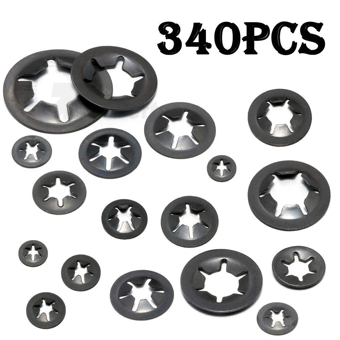 340pcs Internal Tooth Star Lock Spring Quick Washer Push On Speed Nut Assortment