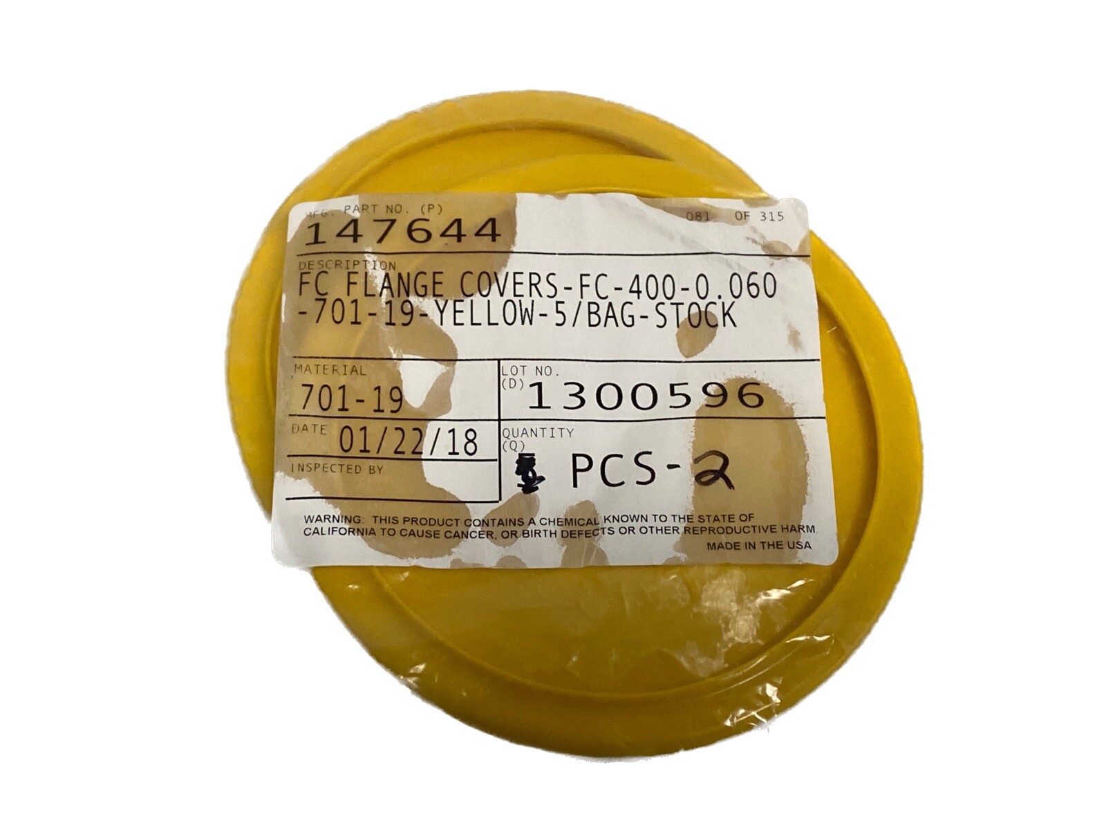 (Lot of 2) FC Flange Covers FC-400-0.060-701-19-YELLOW 4.000″ x 4.690” 147644