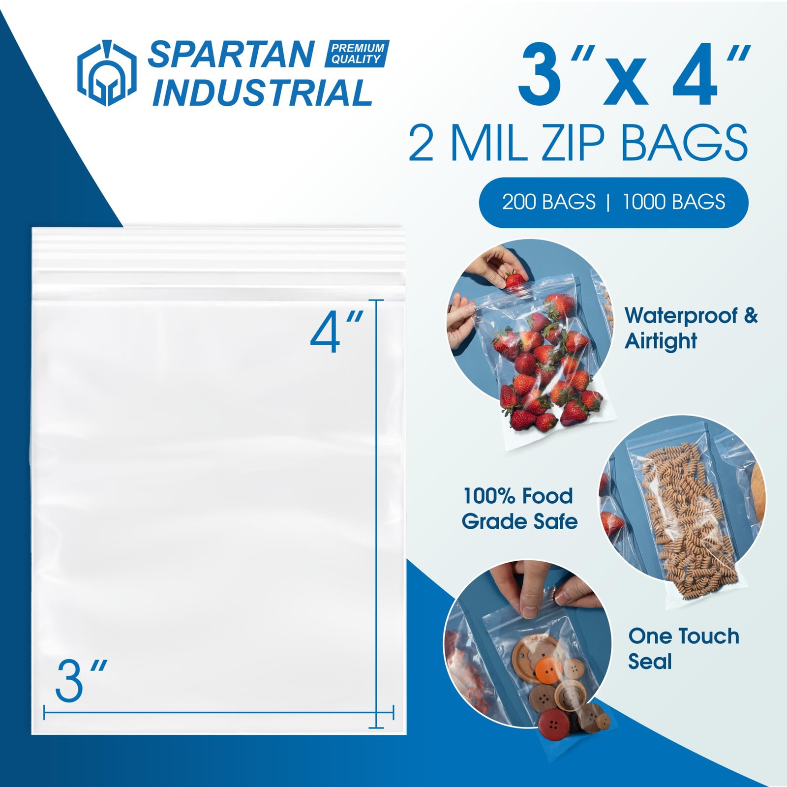 – 3” X 4” (1000 Count) 2 Mil Clear Reclosable Zip Plastic Poly Bags with Rese…
