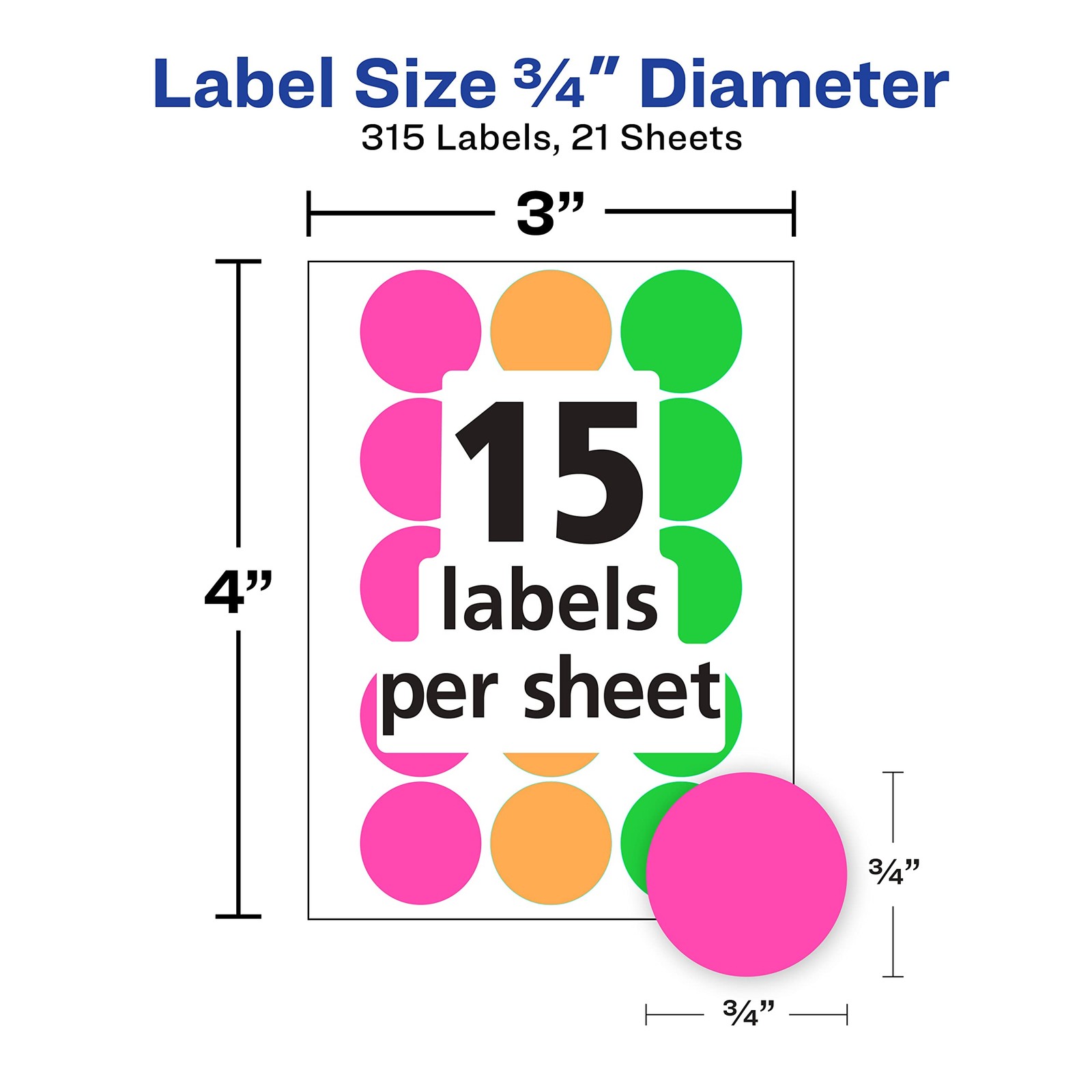 Avery Color-Coding Removable Labels, 3/4 Inch Round One Size, 0