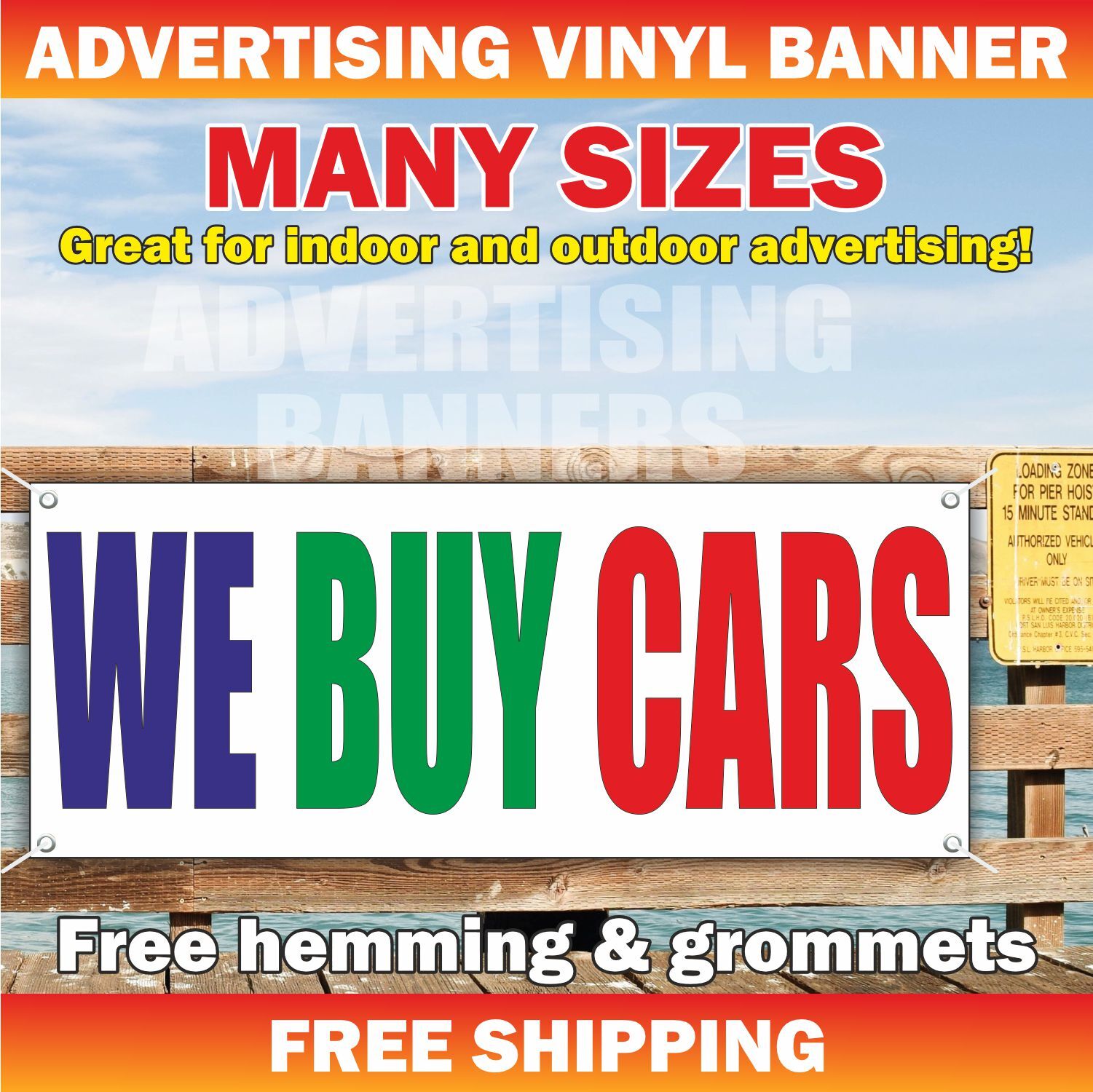 WE BUY CARS Advertising Banner Vinyl Mesh Sign trades auto sale dealer service