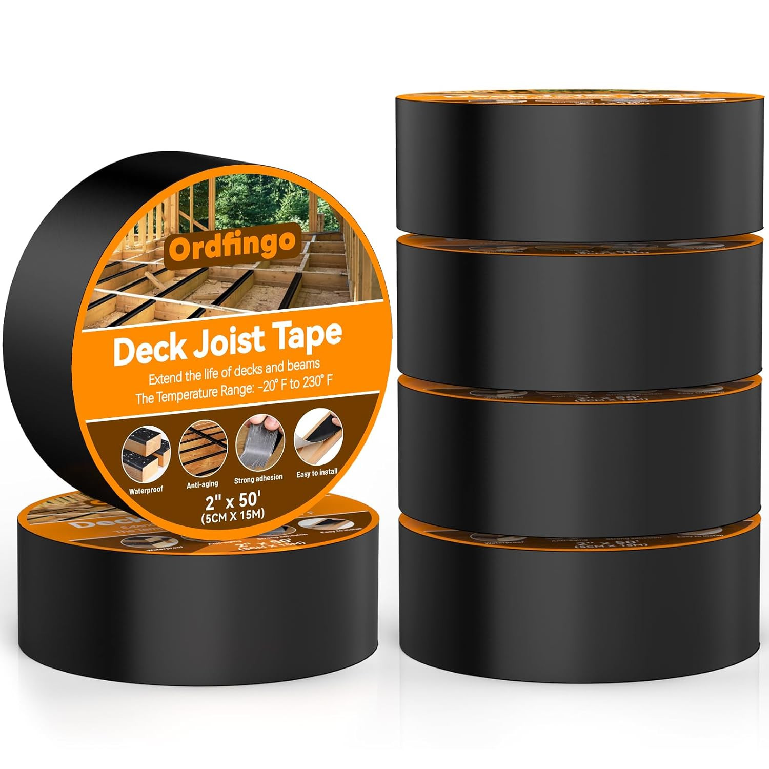 Joist Tape for Decking 2» X 50′- 6 Rolls, Waterproof Butyl Deck Tapes 2 Inch, W
