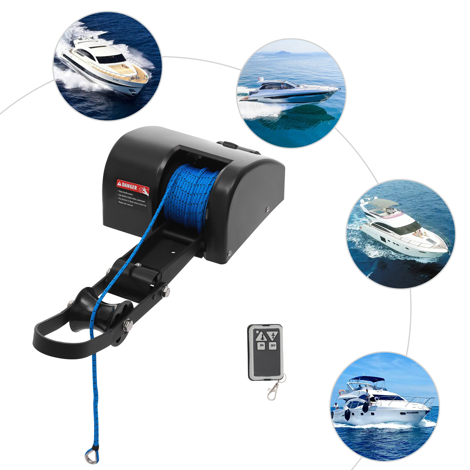 Boat Marine Electric Anchor Winch 65 ft/min 35LBS Boat Winch with Remote Control