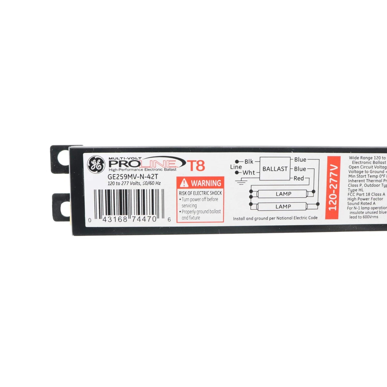 GE Electronic Ballast 74470 F96T8 F96 8 foot T8 GE259MV-N-42T 2-Lamp 120-277V