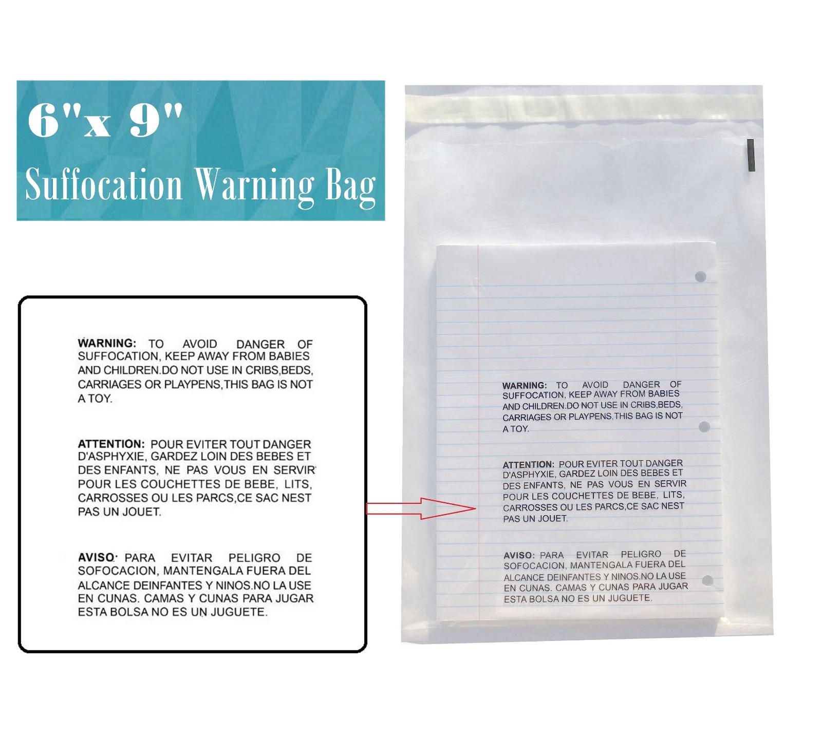 6×9 Clear Bags Suffocation Warning Self Seal Bag 1.5 Mil -ST ShipMailers