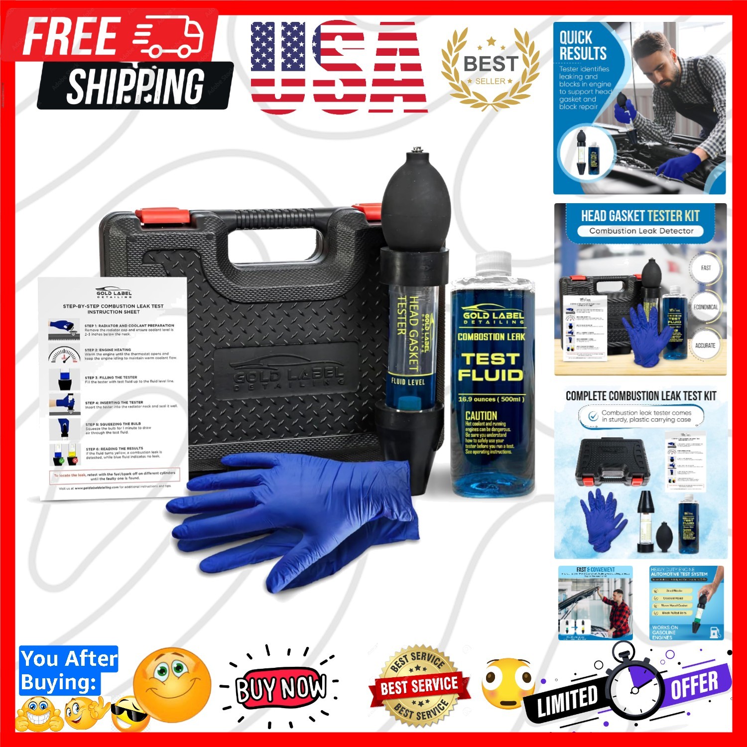 Combustion Leak Detector Kit – 100+ Tests Automotive Engine Block and Head Ga…