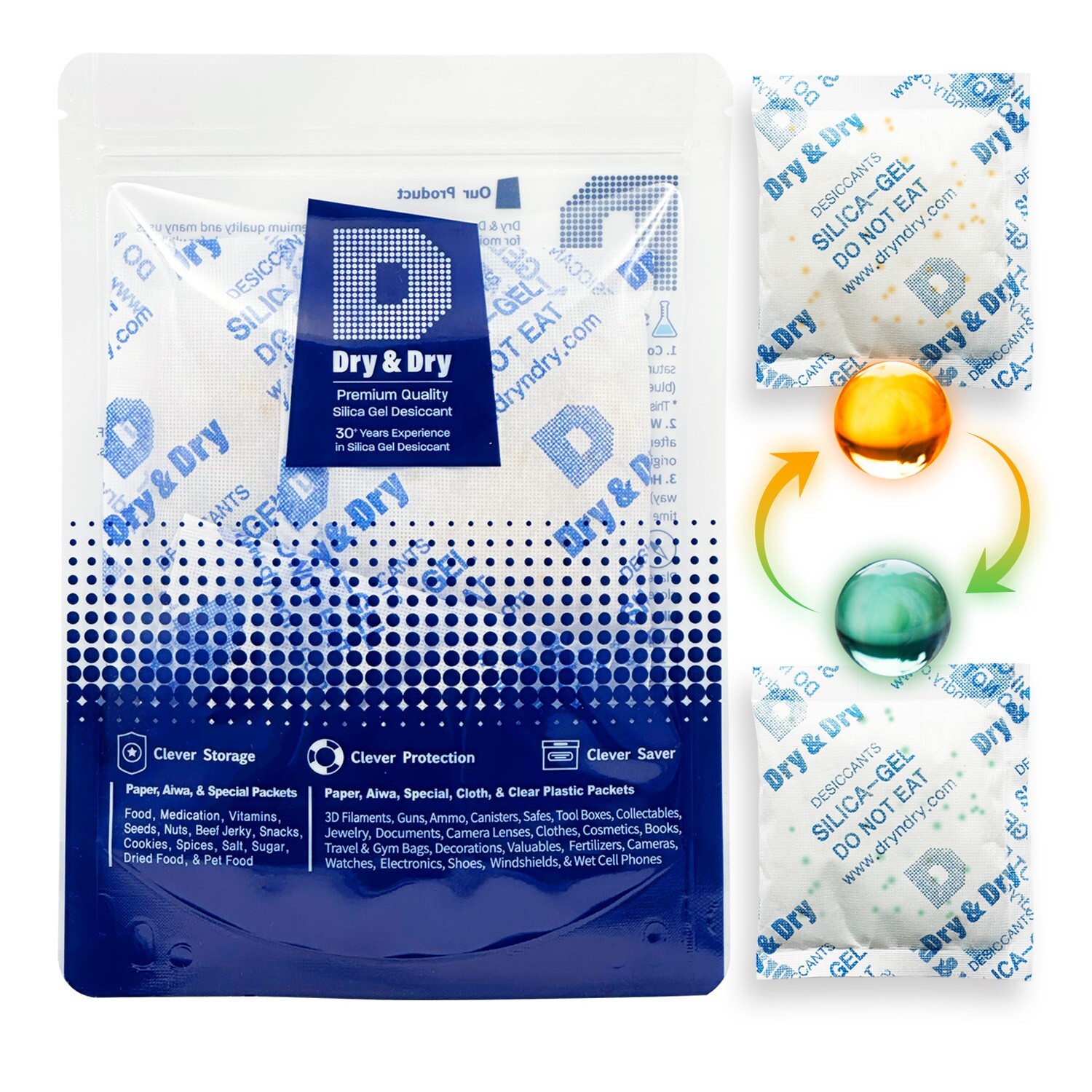 50 gram X 12 PK «Dry & Dry» Food Grade Orange Indicating Silica Gel Packets