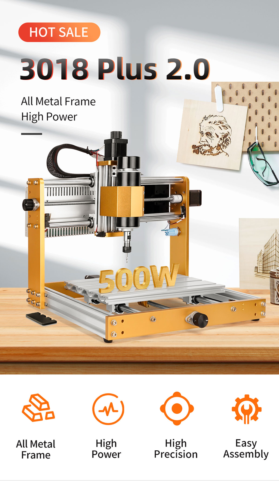 CNC 3018PLUS 500W Router Milling Drill Carving Machine Kit For PCB Wood DIY