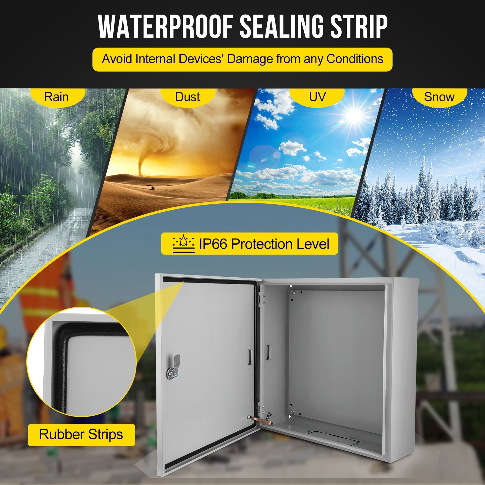 IP66 Steel Electrical Enclosure Box with Lock & Waterproof Seal , 16″Lx16″Hx6″W