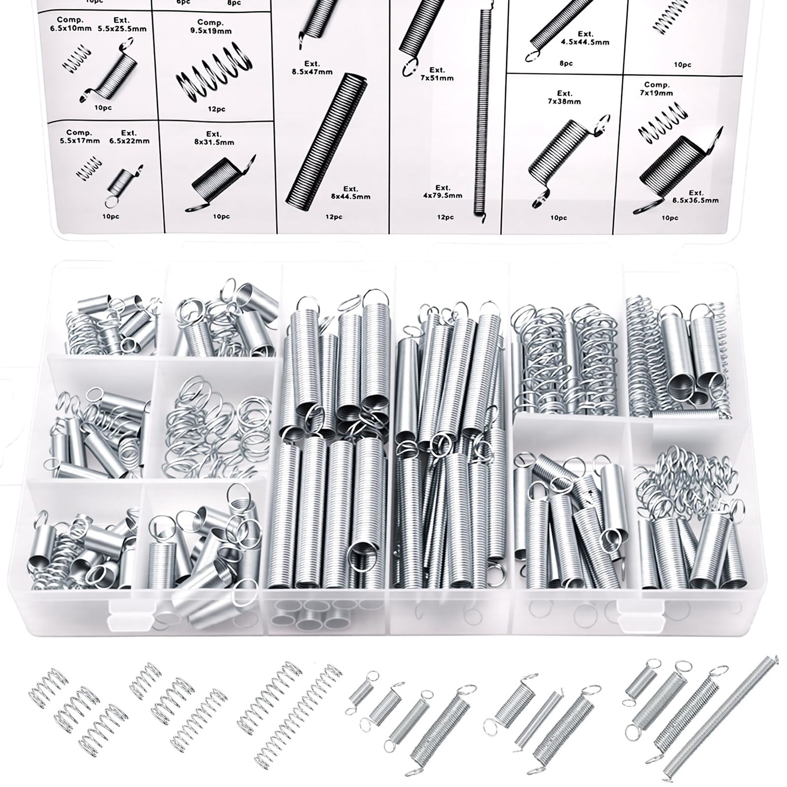Ruibapa 200PCS Spring Assortment Kit Zinc Plated Extension 20 Sizes, Silver