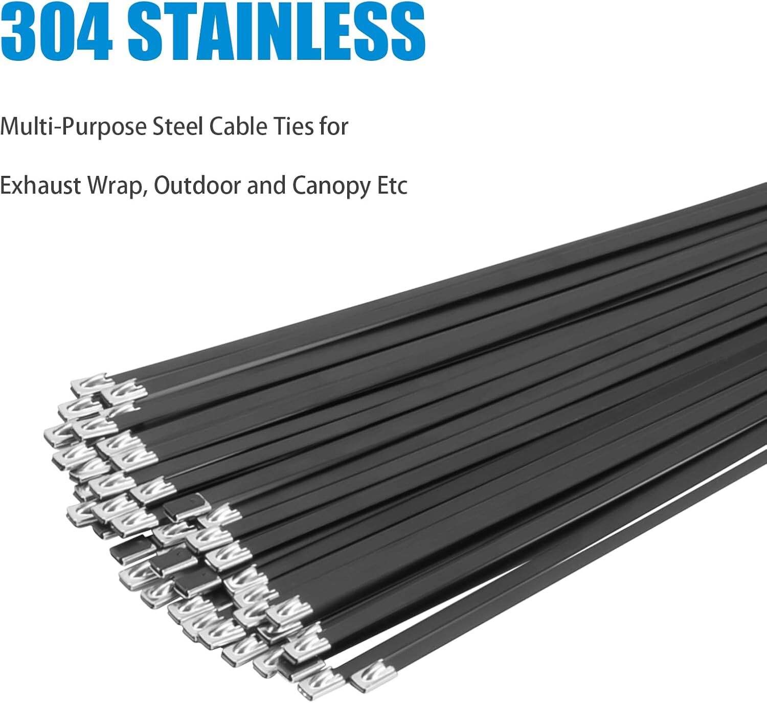 Black Metal Zip Ties Stainless Steel Zip Tie Heavy Duty Exhaust Wrap Ties 100PCS