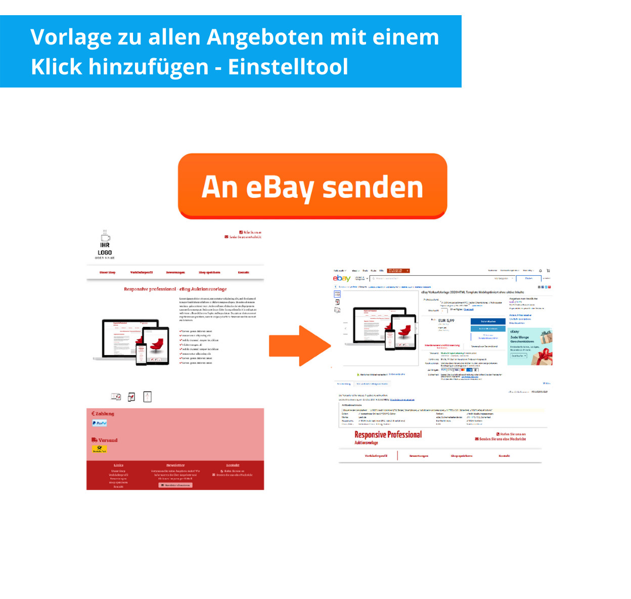 eBay sales template responsive professional HTML template mobile optimized + editor