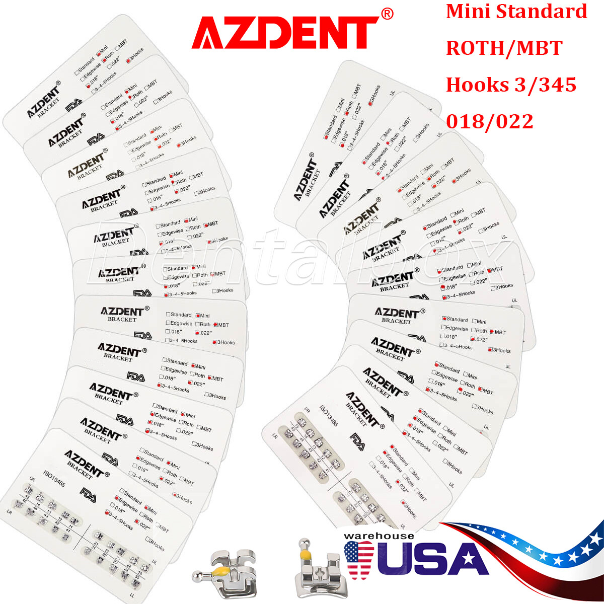 10*Dental Orthodontic Brackets Braces Mini Standard ROTH/MBT 018 022 Hooks 3/345