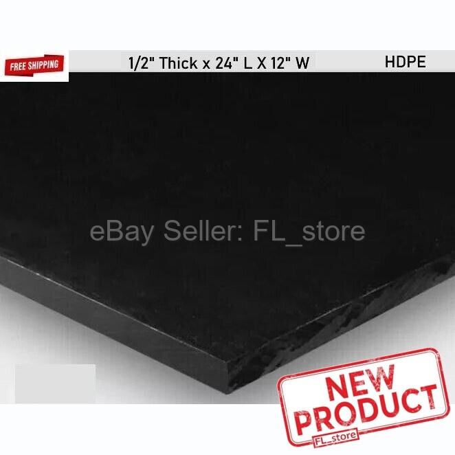 Black Plastic Sheet High Density Polyethylene 1/2″ Thick x 24″ L X 12″ W HDPE