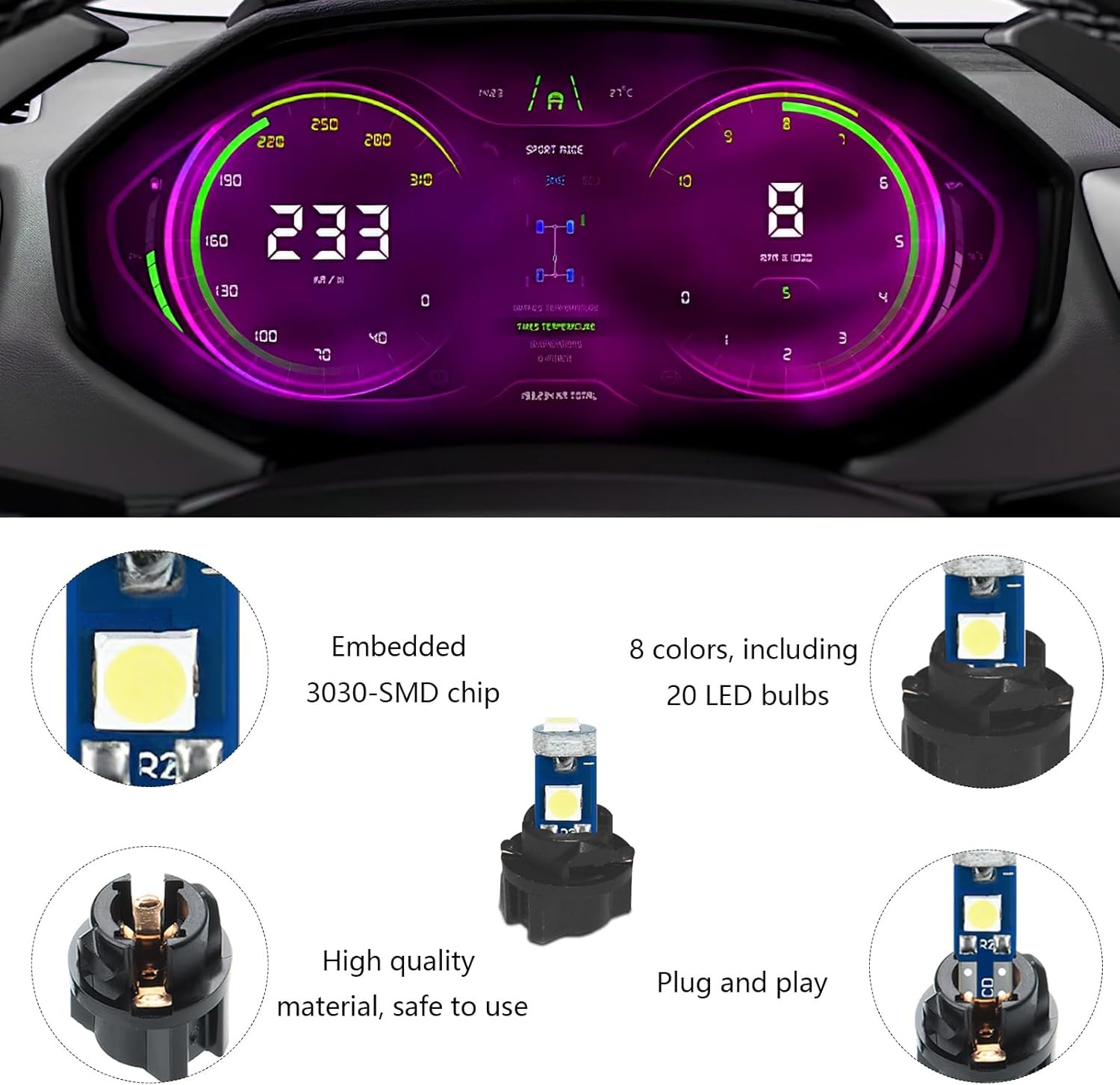 20PCS 3030-3SMD Super Bright LED Replacement Lights for Car Color: pink purple