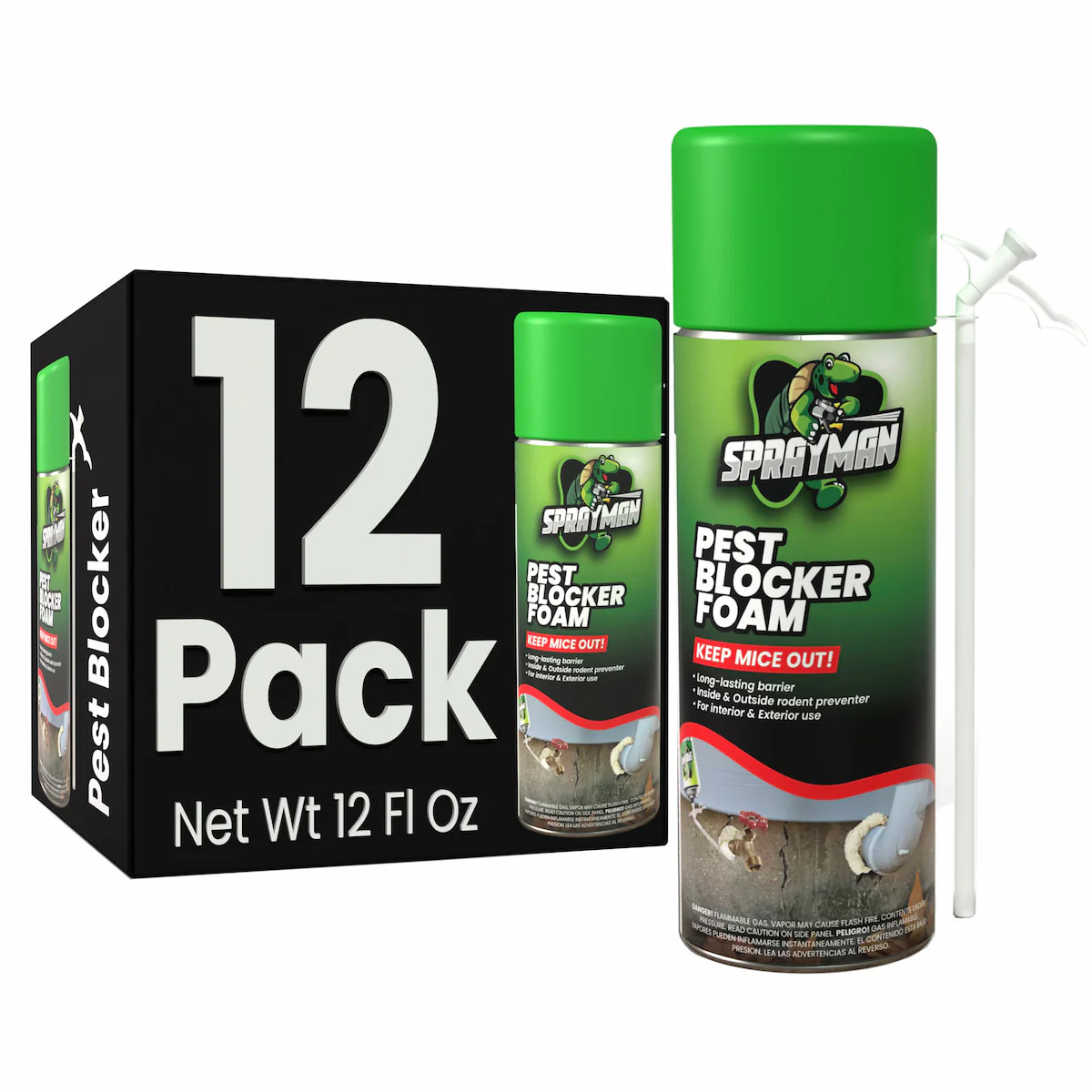 Sprayman Pest Block Spray Foam with Straw Applicator ( 12×12 oz)  12 Pack