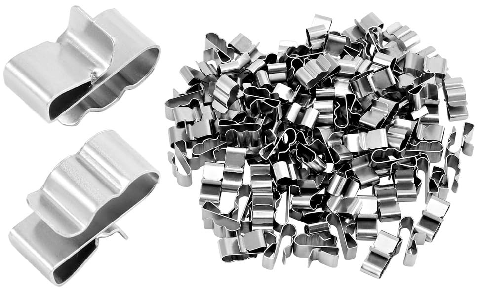 QWORK Solar Panel Clips: 100pcs Stainless 0.25 inches x 0.89 inches, Silver