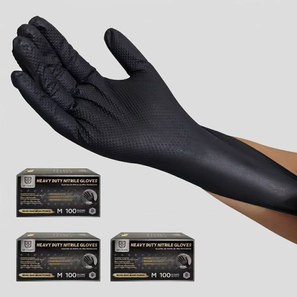 8 Mil Black Nitrile Gloves 3 Pack Heavy Duty Diamond Grip Latex Free Gloves