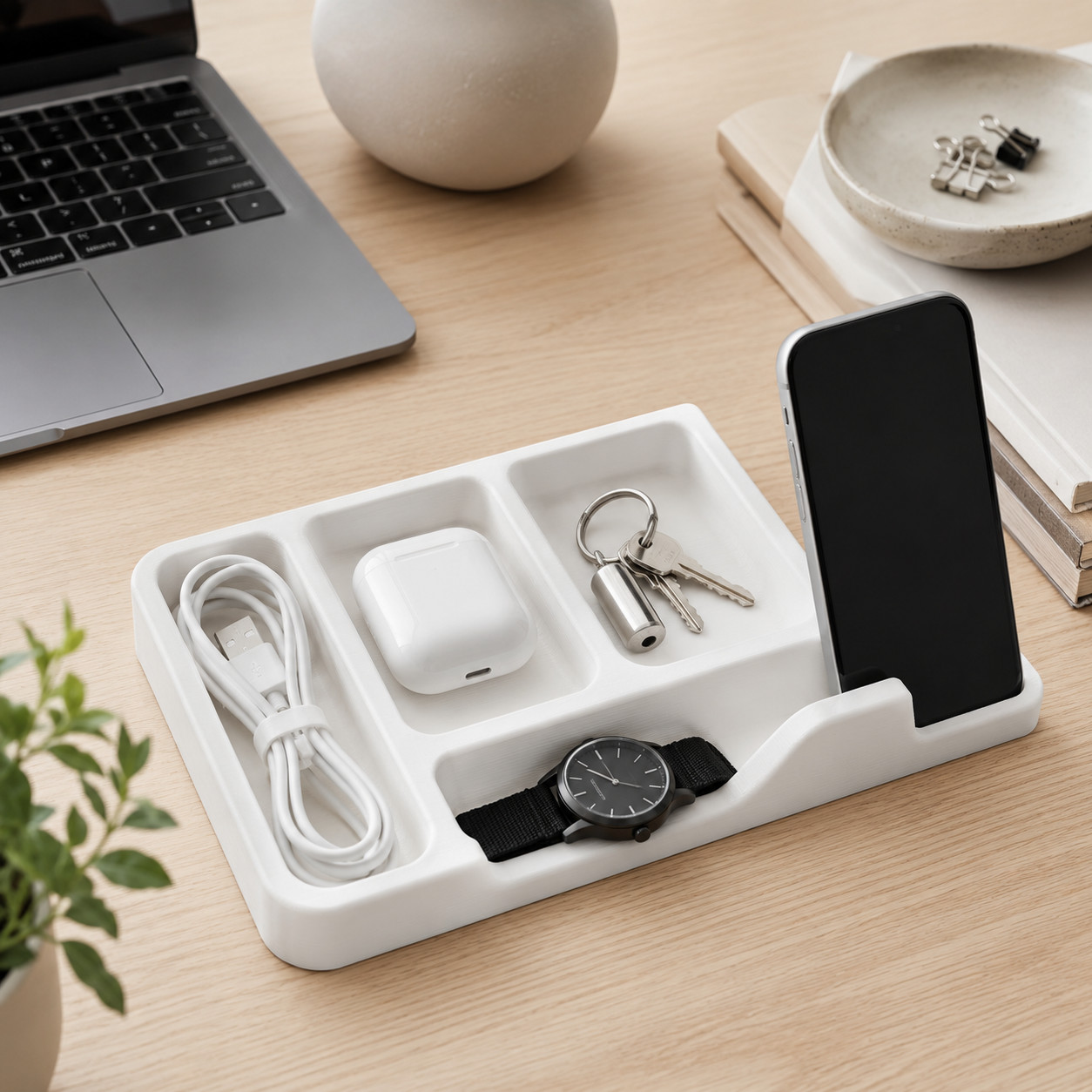 Minimalist Cable Organizer Tray 3D Printed From Recycled Materials | Desk