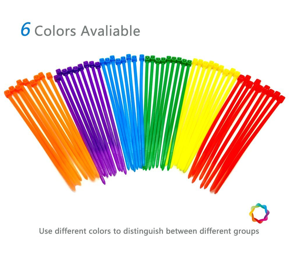 300Pack 8 Inch Multi Colors Heavy Duty Cable Zip Ties for Indoor and Outdoor Use