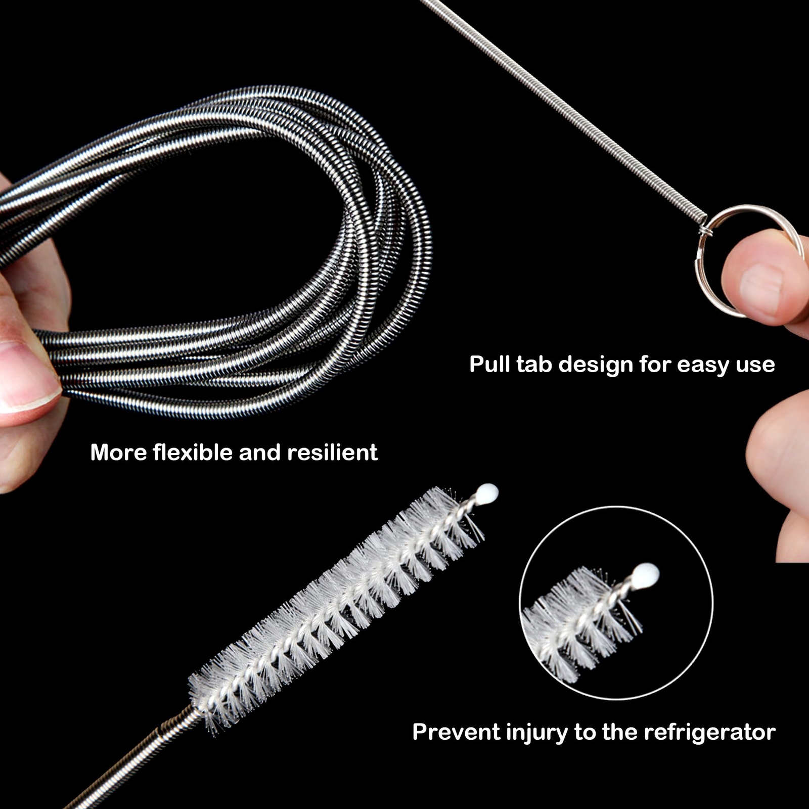 Stainless Steel Cleaning Brush Set for Refrigerator Drain & Pipe Cleaning