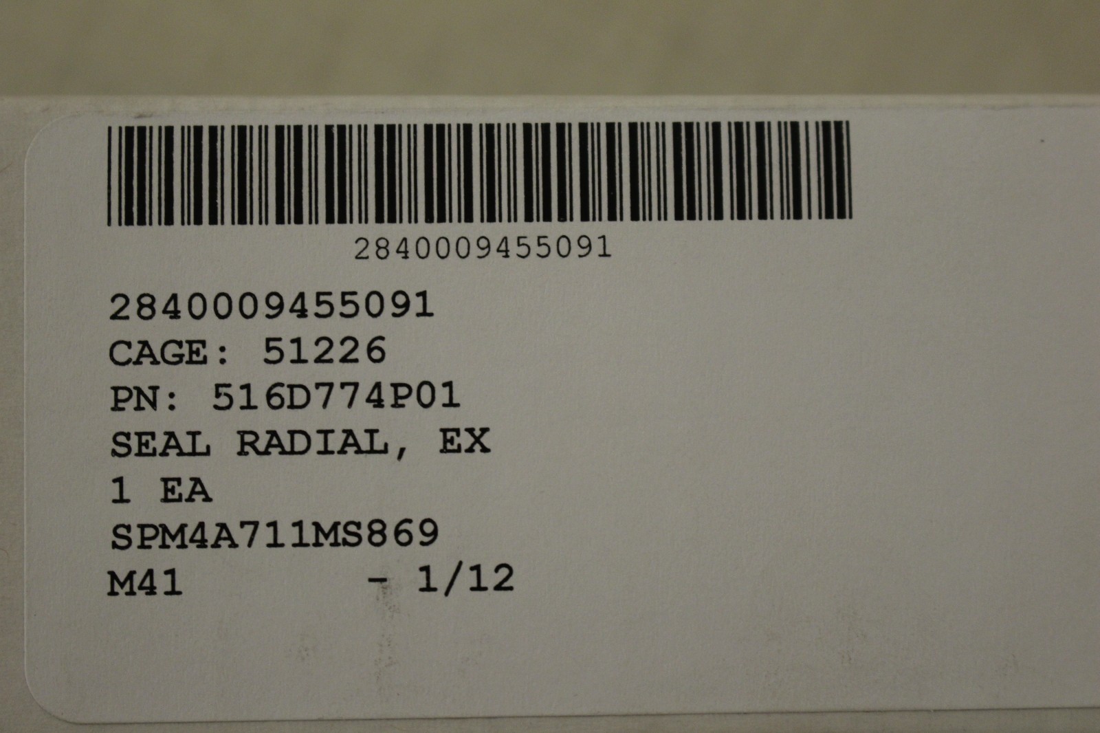 Radial Seal, NSN: 2840-00-945-5091, P/N: 516D774P01, New!