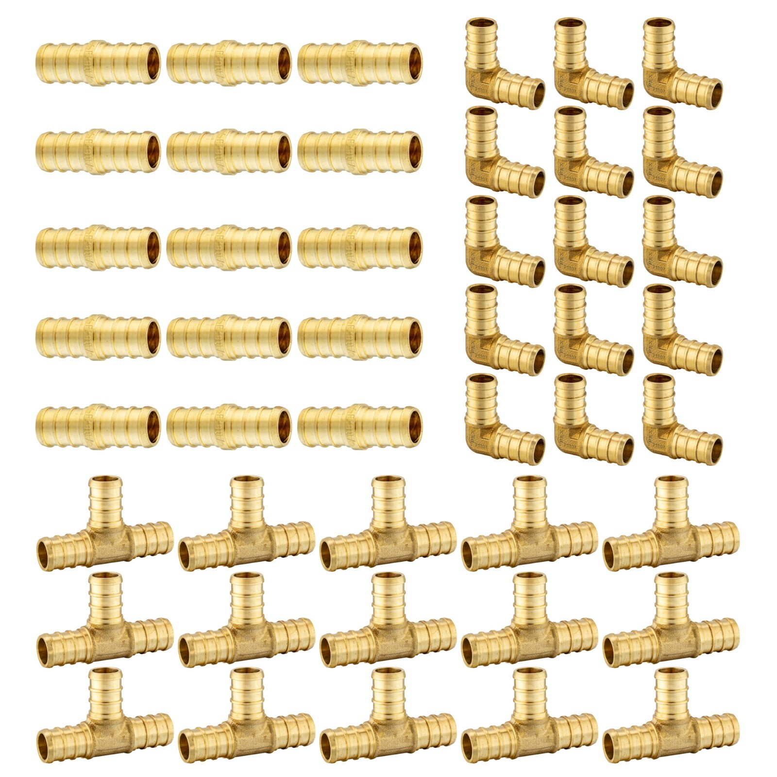 EFIELD 45 PCS 1/2″ PEX Crimp Brass Fittings: Elbow, Coupling, Tee(15 PCS/Each)