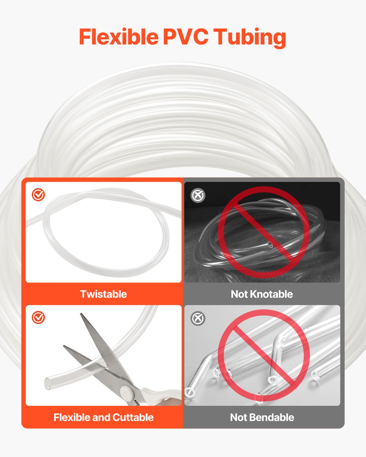 VEVOR Clear Vinyl Tubing 3/8″ ID x 1/2″ OD 50FT Plastic PVC Tubing Flexible Hose