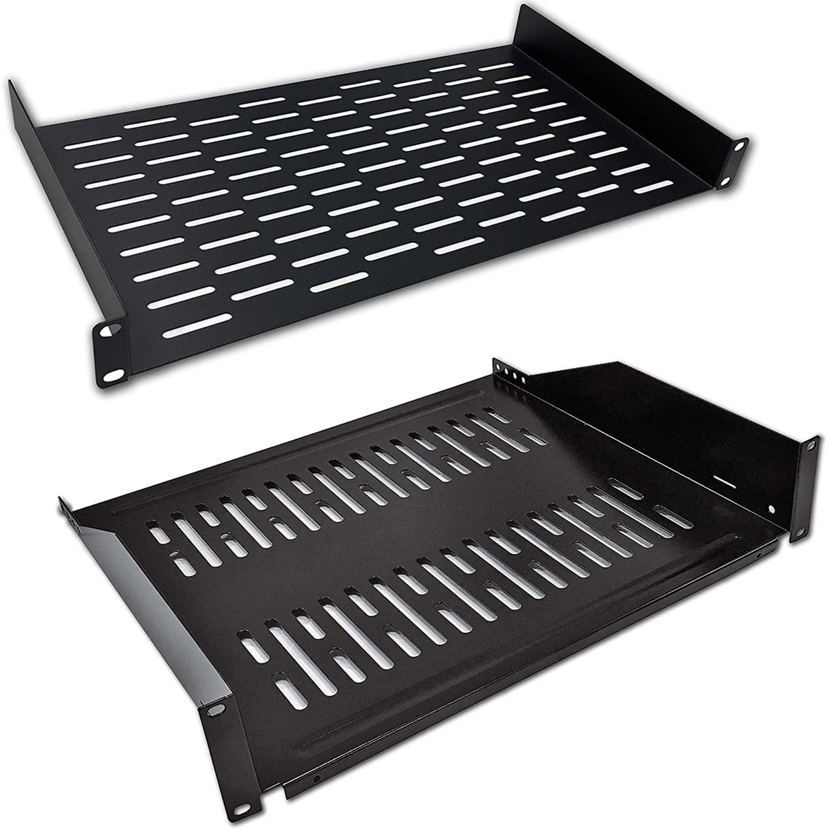 Universal 19″ Rack Mount Fixed Cantilever Vented Shelves | 1U & 2U Options