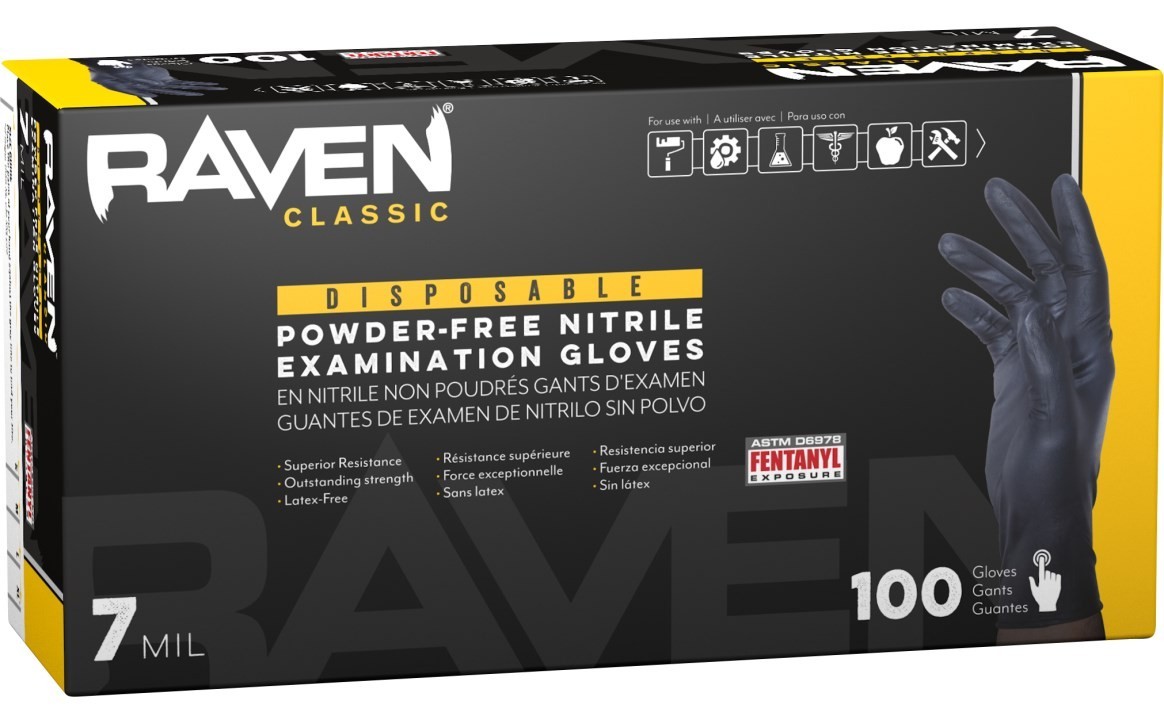 SAS Raven Black Nitrile Gloves Powder Free New 7mil Version (100 Gloves/Box)