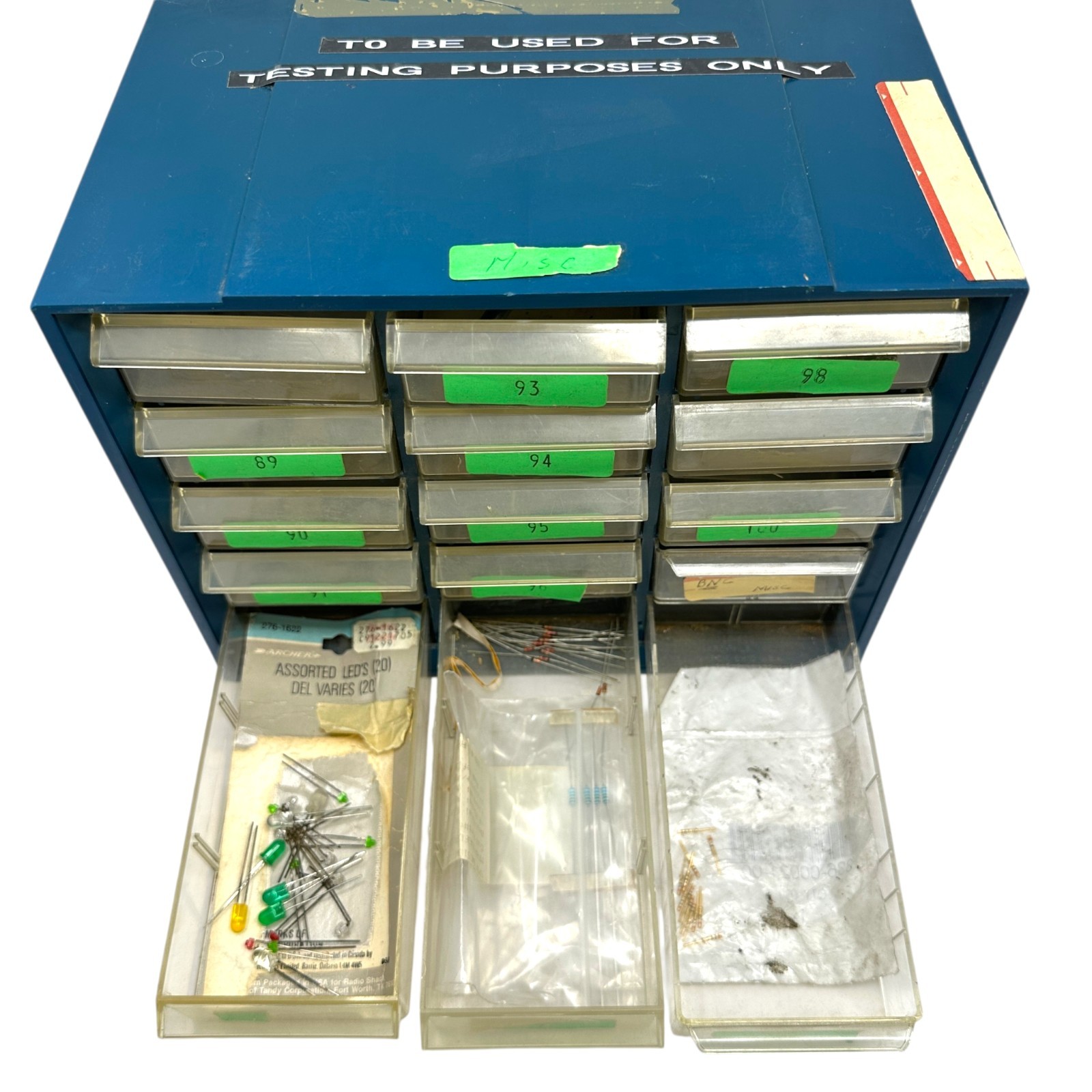 Akro-Mils 15 Drawer Blue Organizer Cabinet w/ Relays LEDs Capacitors Hardware