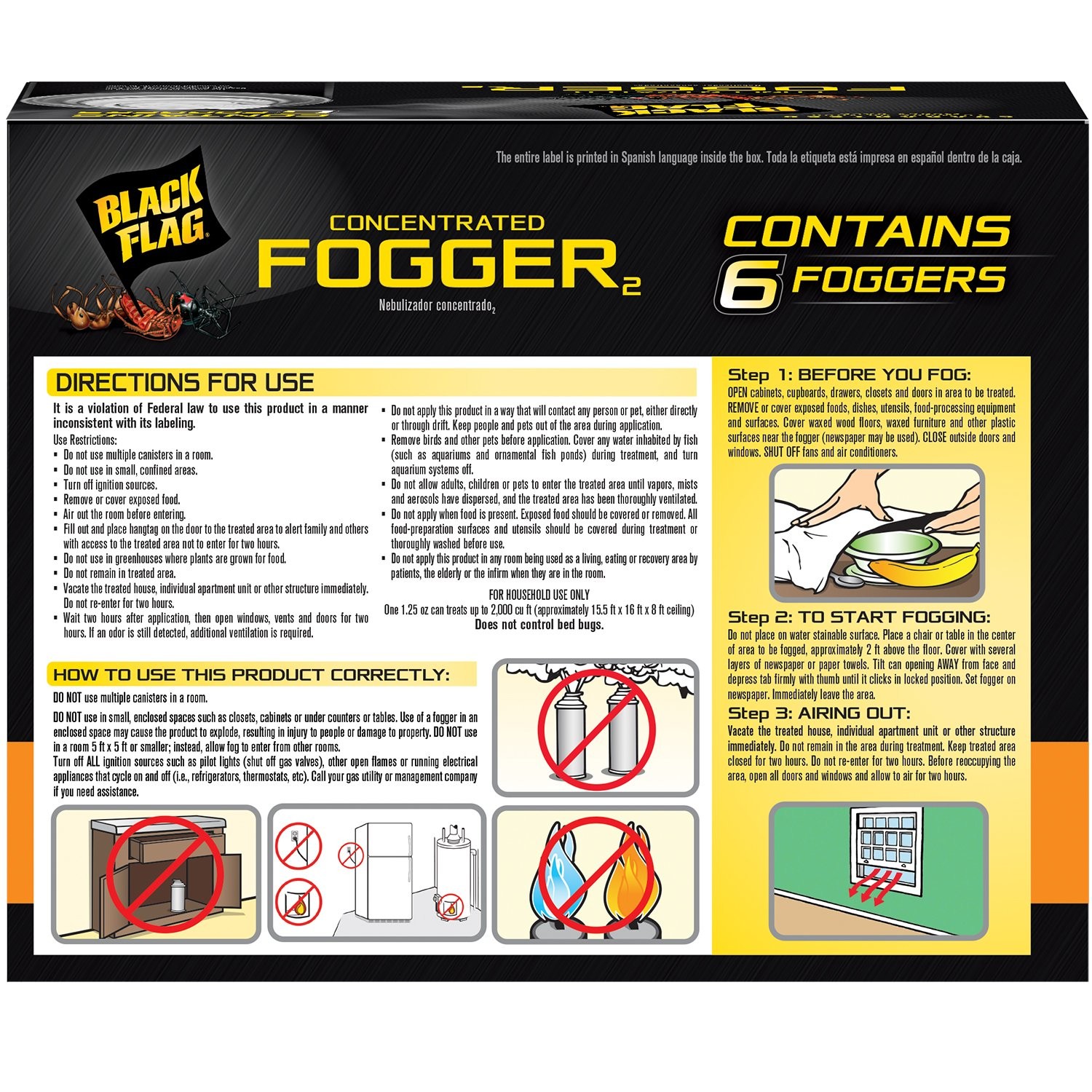 Black Flag Concentrated Fogger, 6 Count-1.25 Ounce Cans, Indoor Insecticide