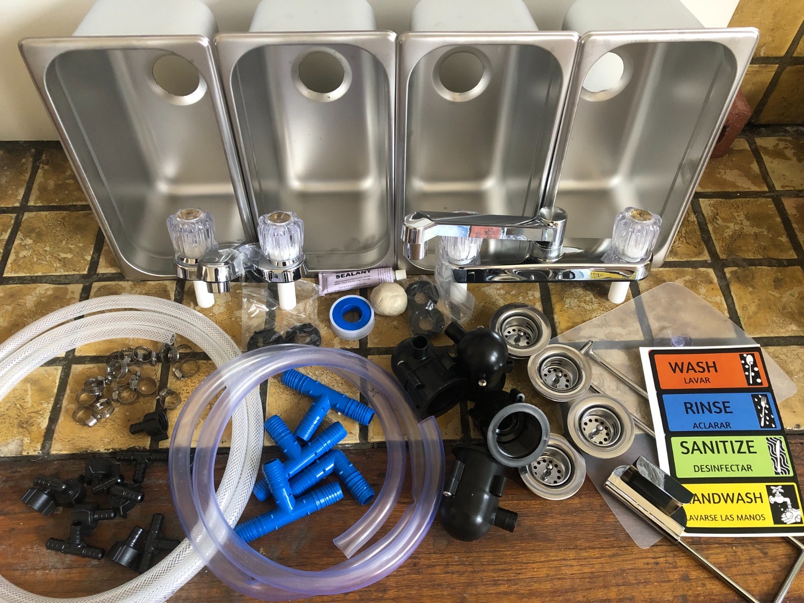 EXTRA SMALL Complete Concession Sink – Plumbing & Drain Kit 3 + 1 Compartments