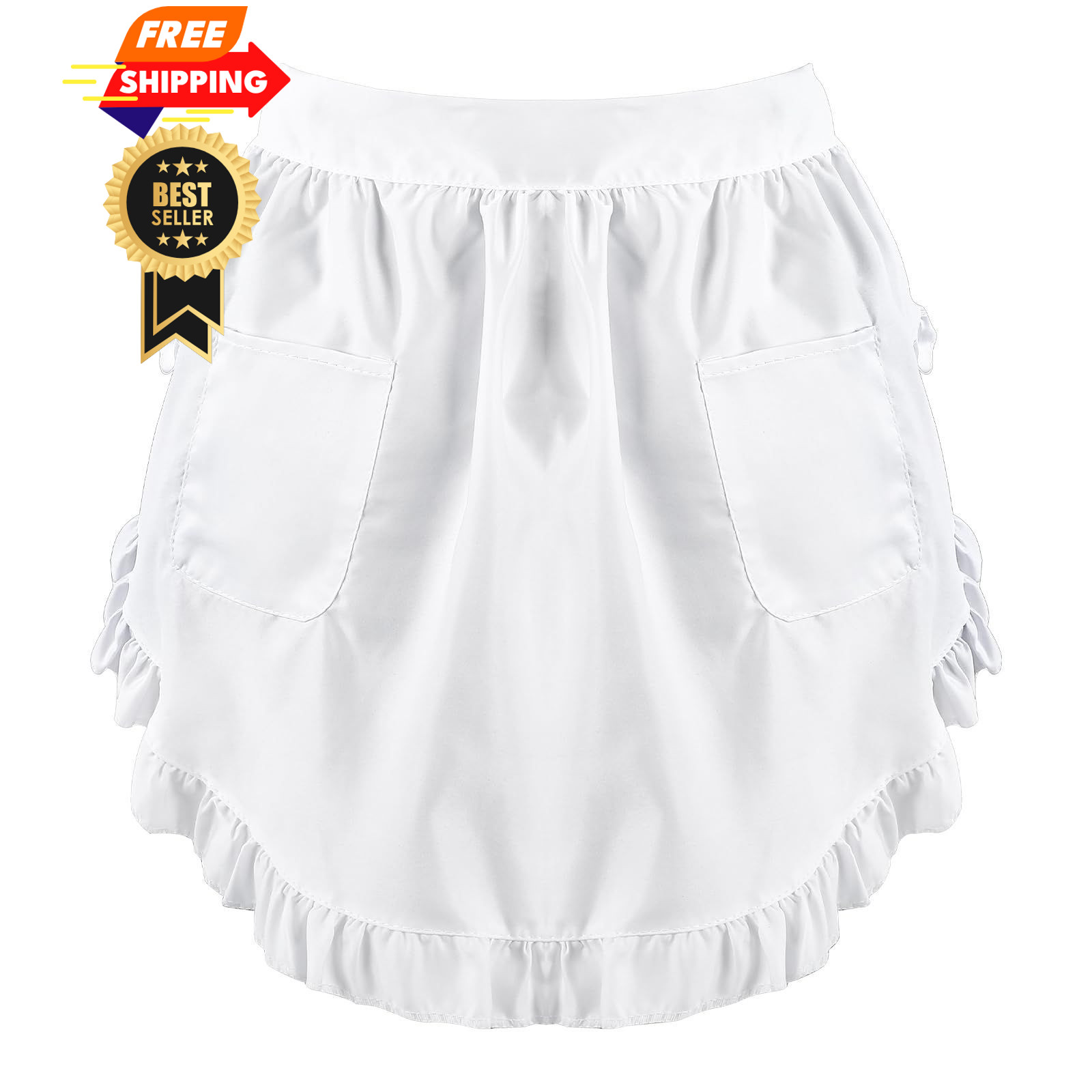 Qianyu Women’s Waitress Kitchen Cleaning Half Apron White One Size,