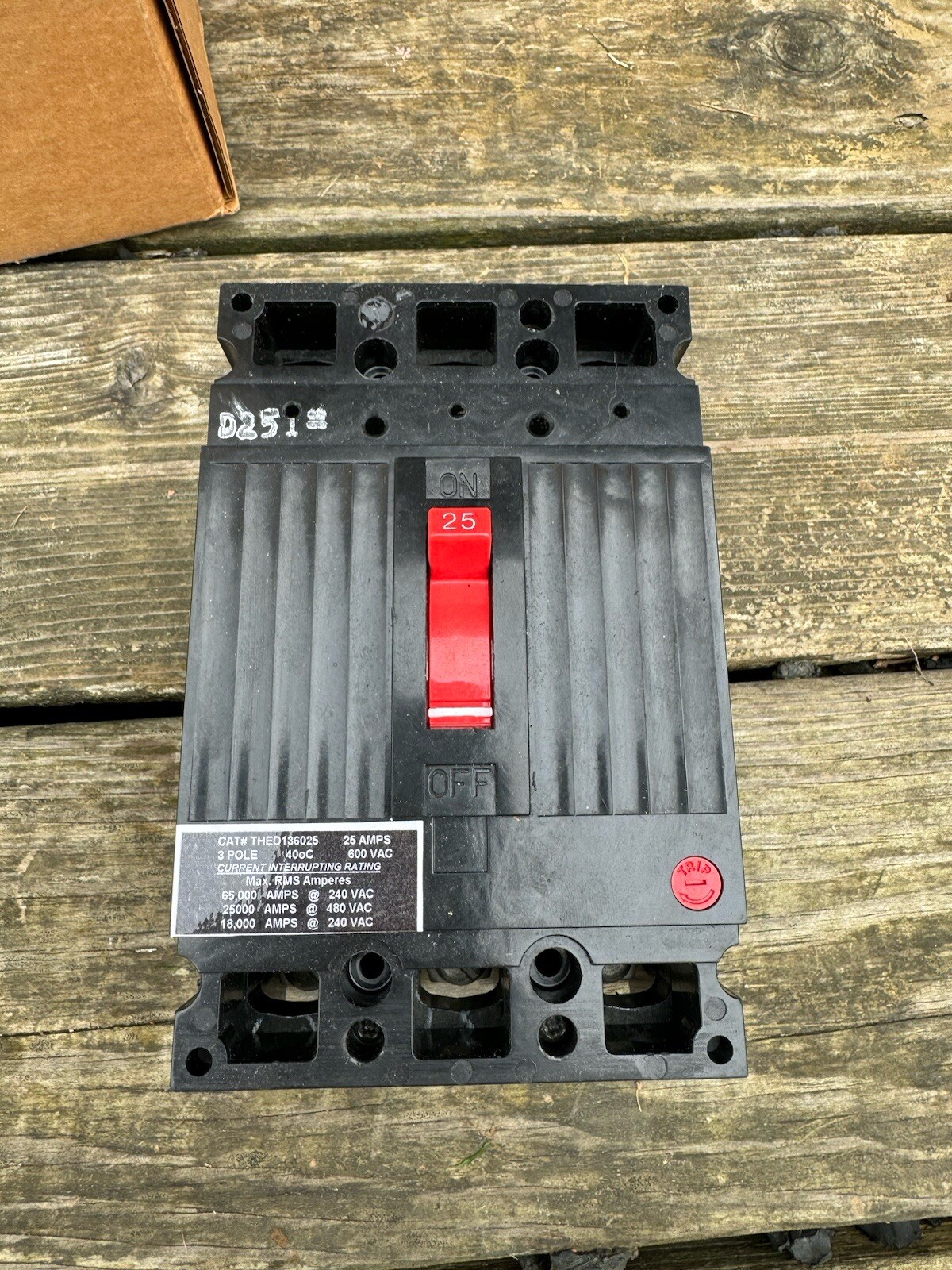 GE THED136030 Type THED High Tier Molded Case Circuit Breaker, 600 VAC, 30 A, 3