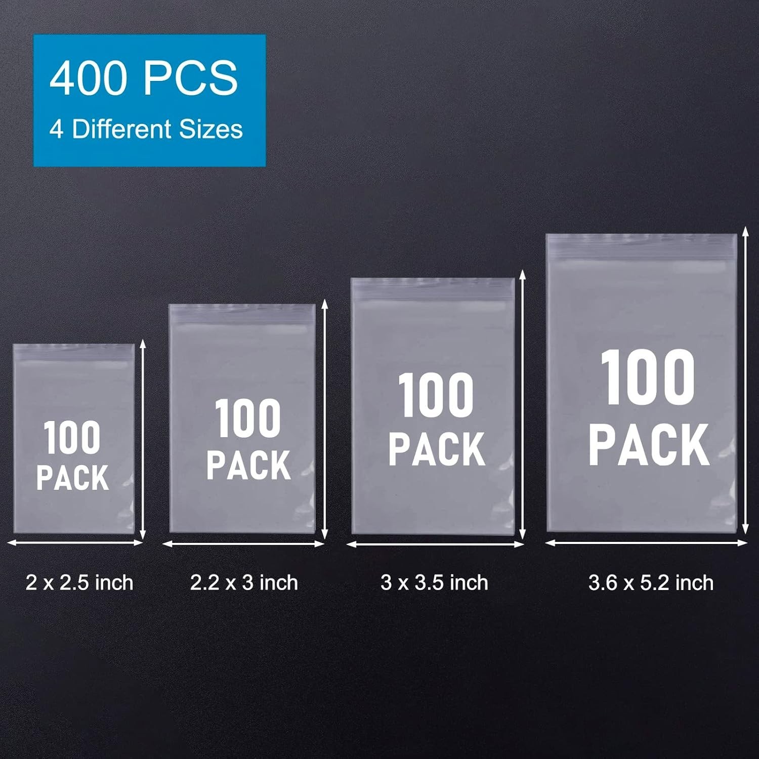 400 Clear Mini Zip Lock Bags 4 Sizes Small Plastic Baggies for Jewelry Pills Bea