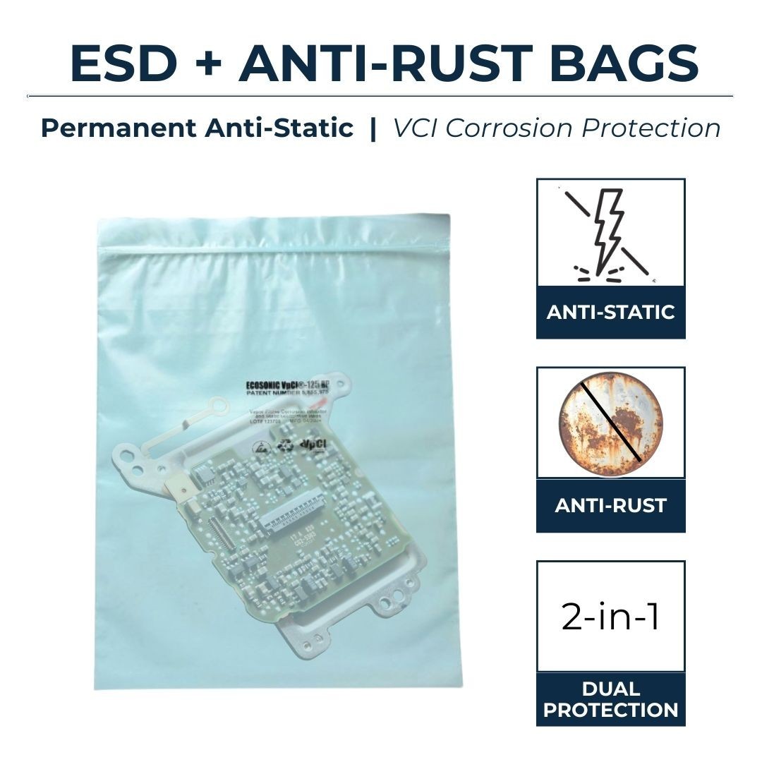 ESD Anti-Static Poly Bags with VCI Anti-Rust Protection (10×12 inches – 3 Mil)