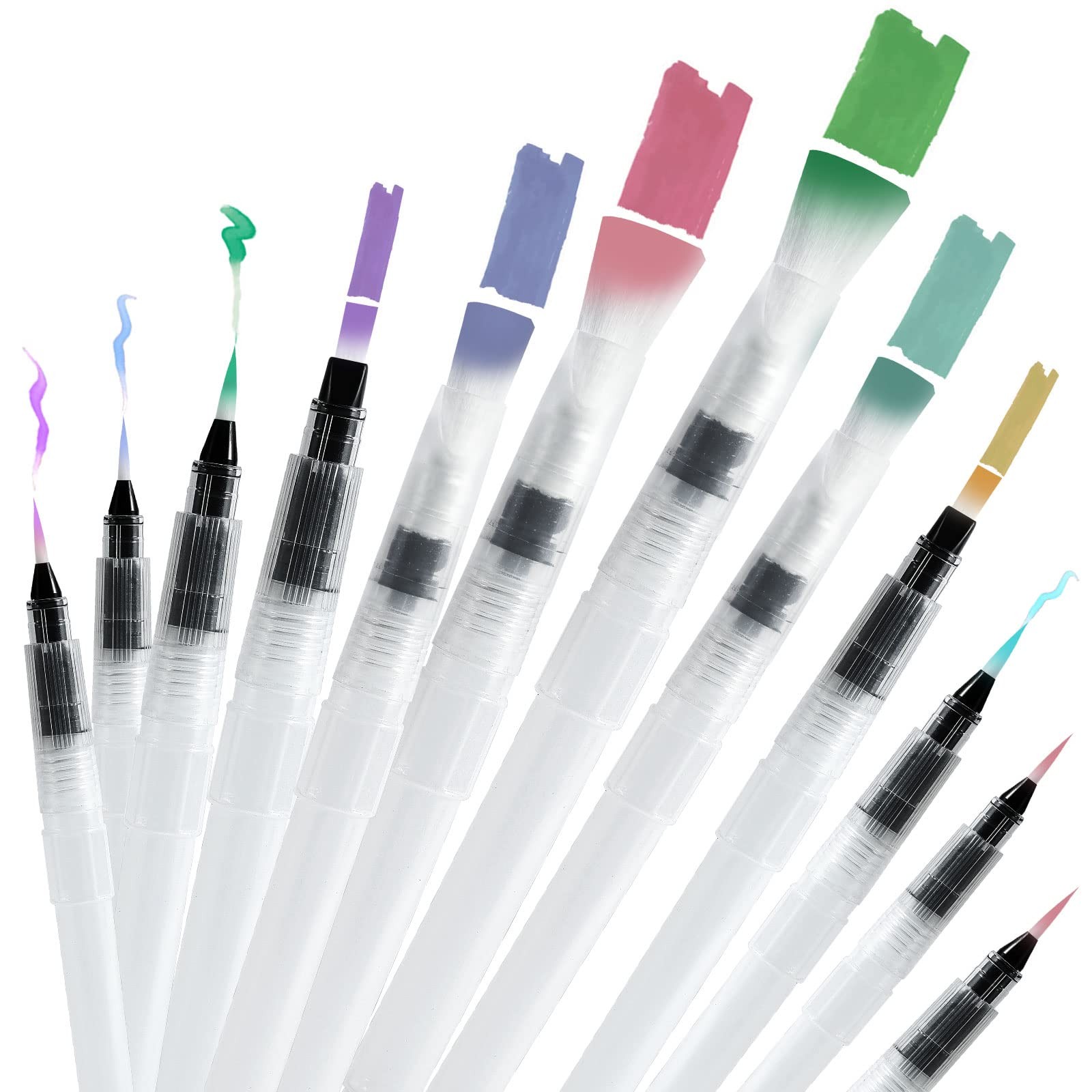 12Pcs Watercolor Brush Pens, Premium Leakproof Water Brush Pen with 6 Assorted..