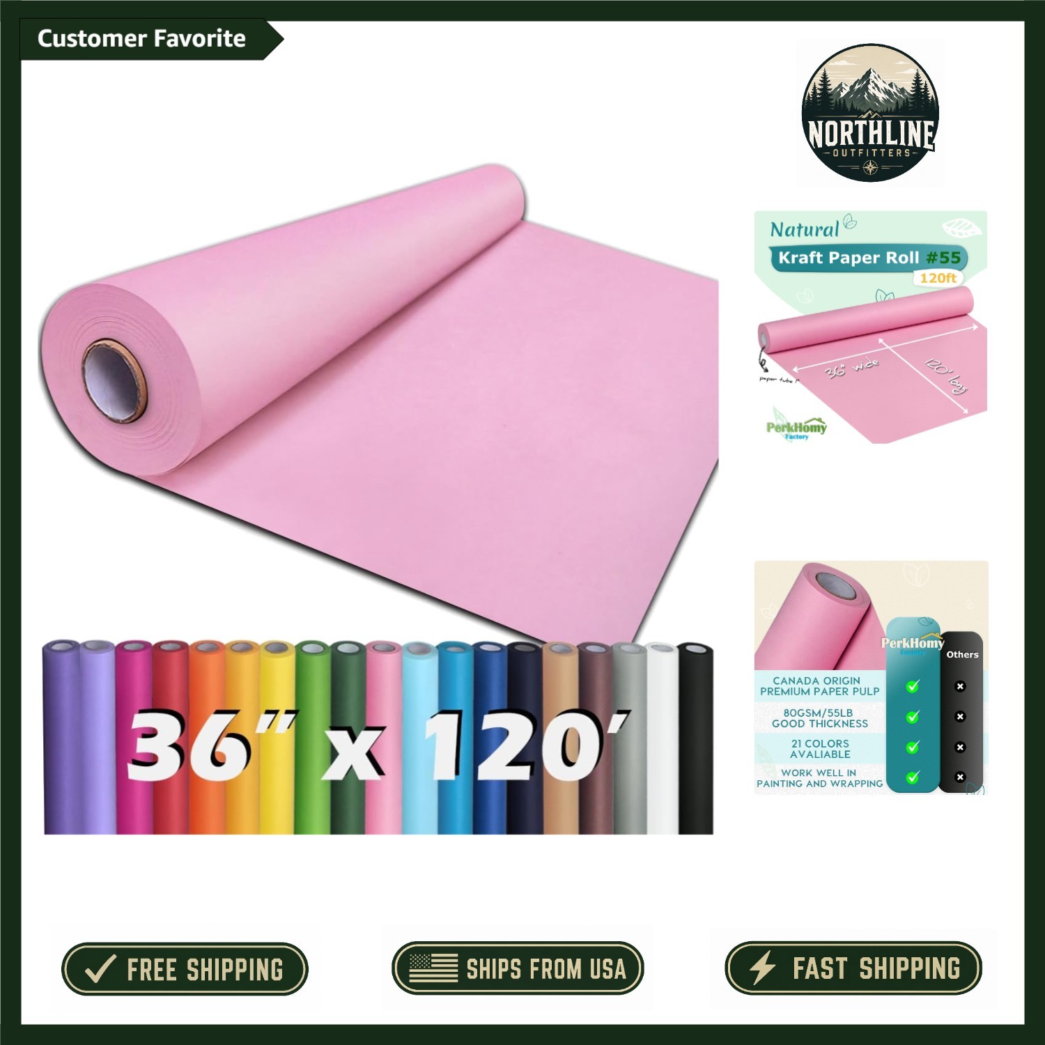 High-Quality Light Pink Kraft Paper Roll 36″ x 120′ – Perfect for Art Projects