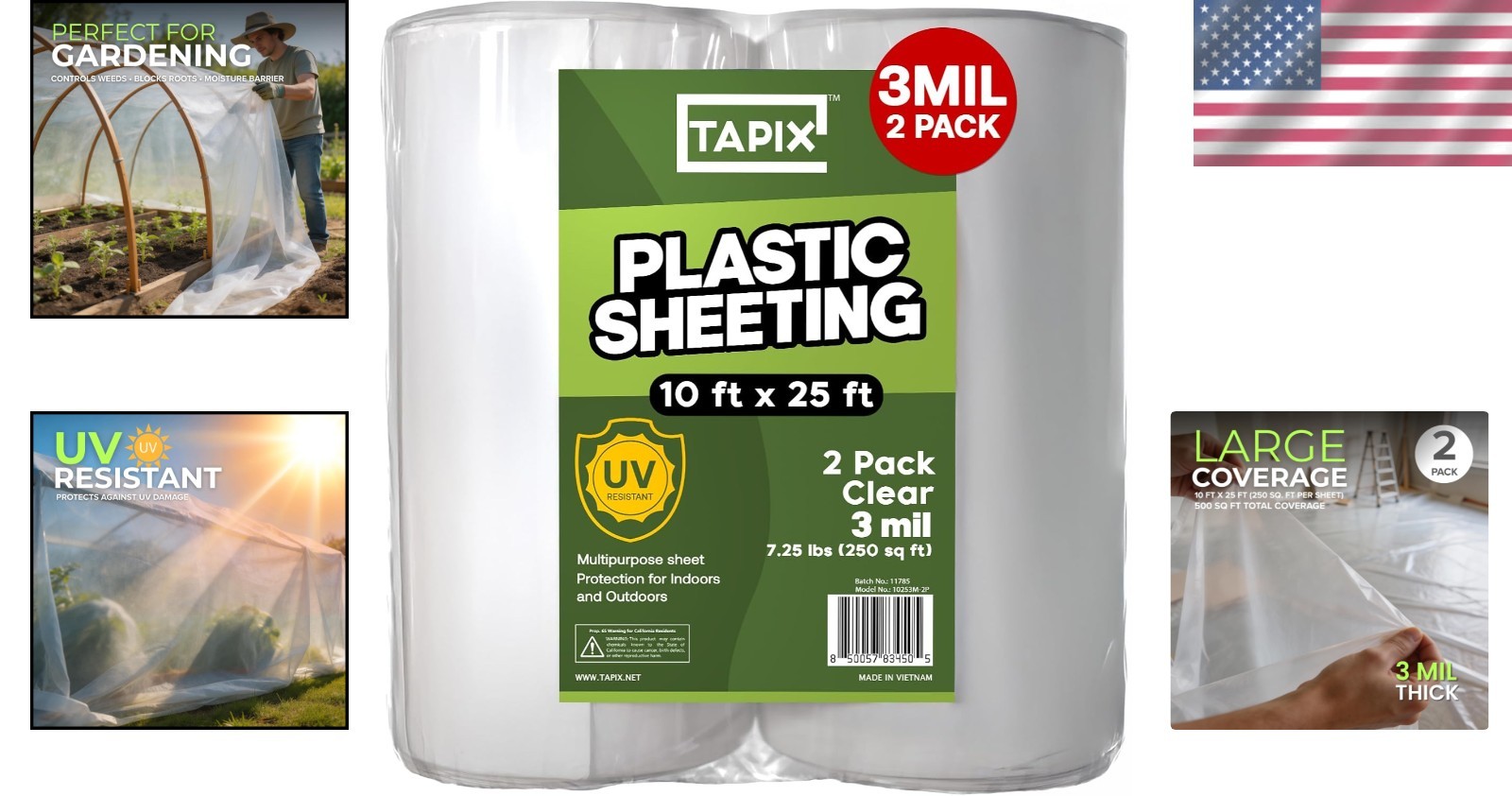 Plastic Sheeting (10′ X 25′) Long, 3 Mil (2 Pack) – UV Protection Poly Sheeting