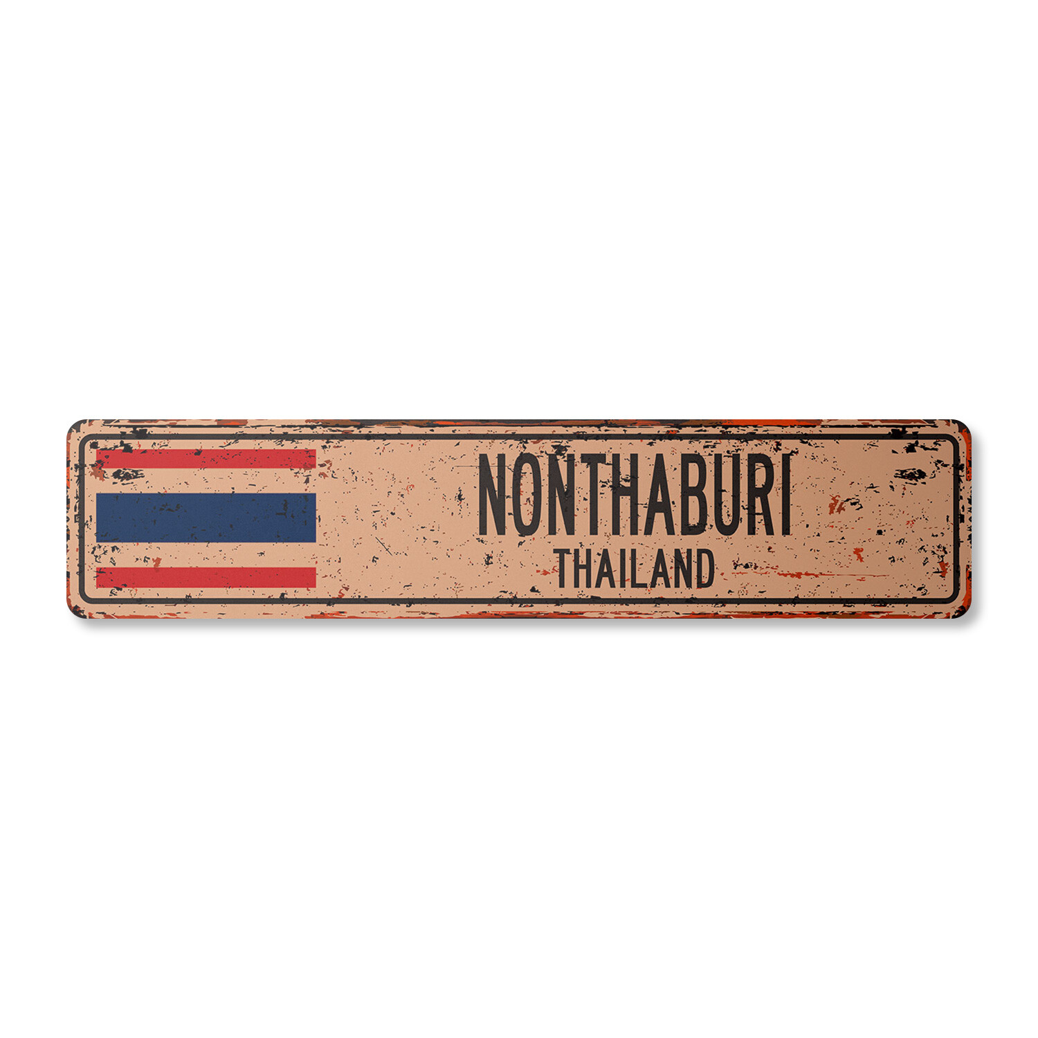 NONTHABURI THAILAND Vintage Street Sign Thai flag city country road wall rustic