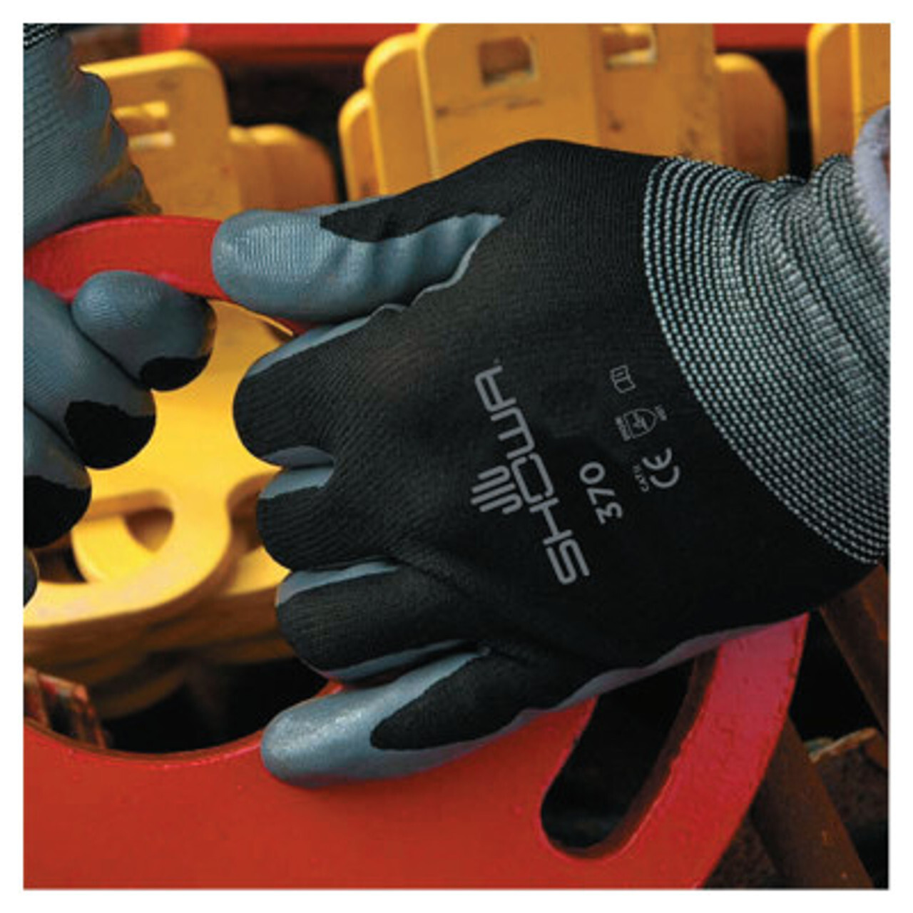 Showa Atlas 370 BLACK Nitrile Palm Coated LIGHTWEIGHT GARDENING WORK GLOVES S-XL