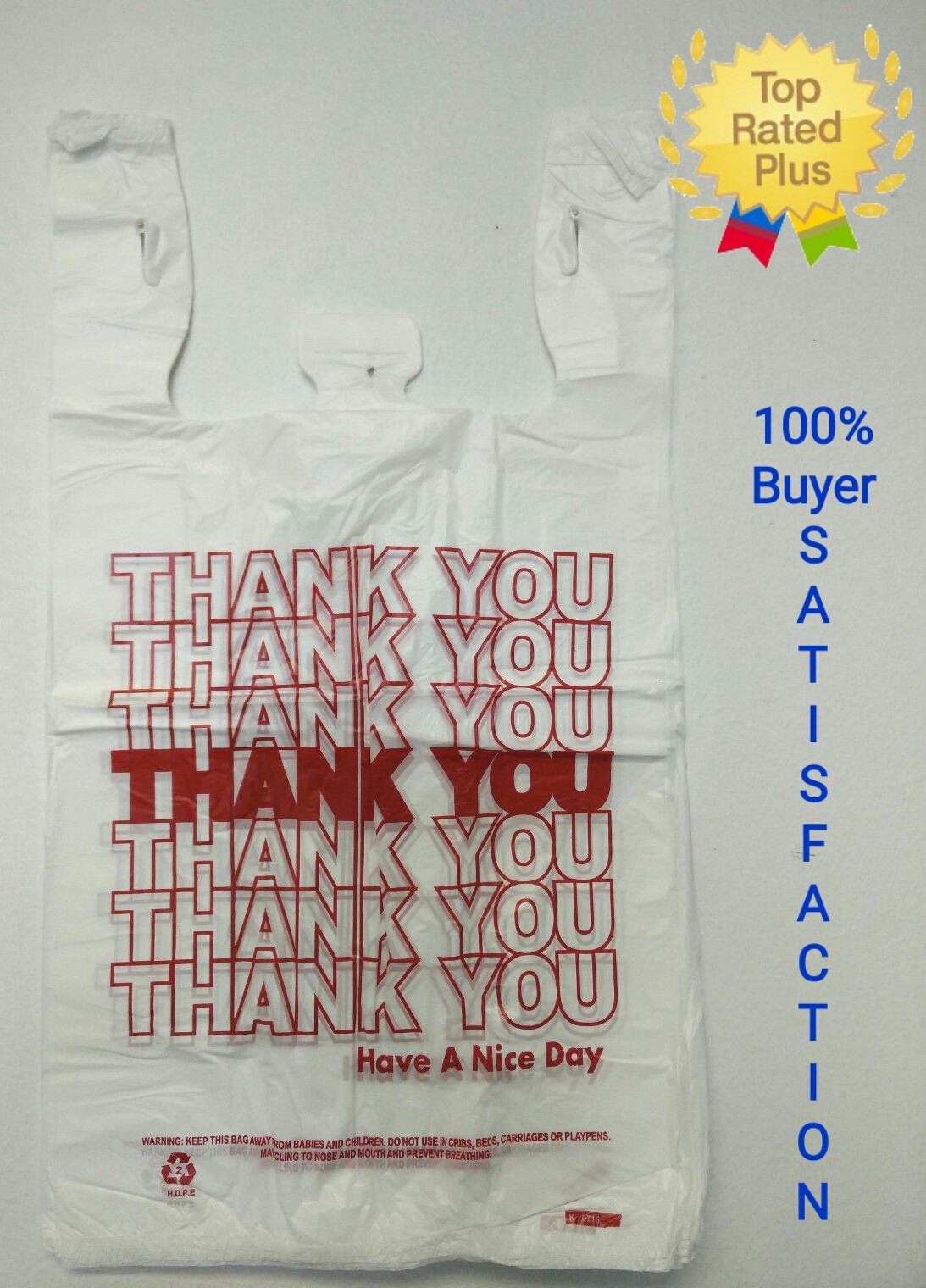 THANK YOU T-Shirt Bags 11.5″ x 6.5″ x 21″ White Plastic Shopping bag 50 – 1000