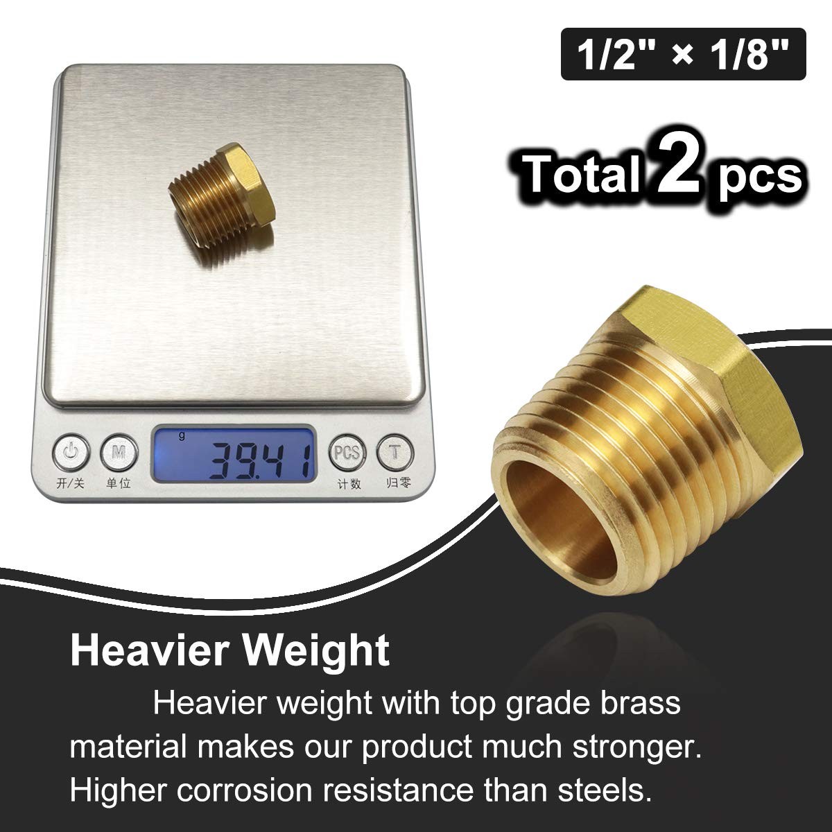 Boeray 1/2 Inch NPT Male Thread to 1/8 Inch NPT Female Reducing Brass Pipe Fi…